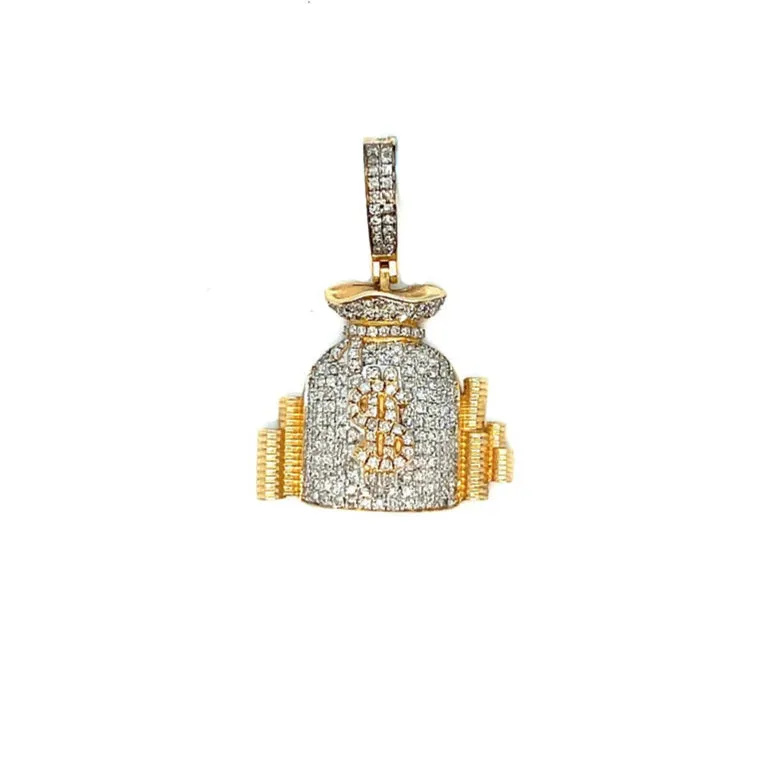 14k Gold Two-Tone Round .78ct Natural Diamonds Money Bag Charm Pendant - SP10886