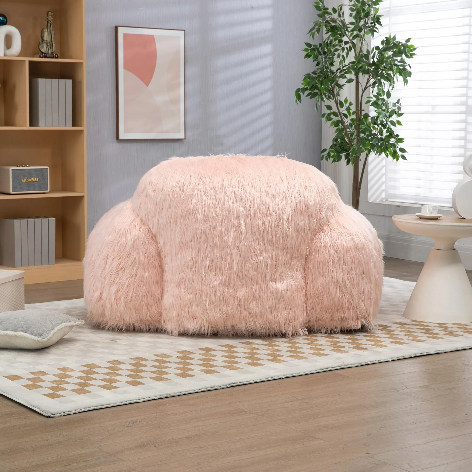 Accent Chair Sofa Bean Bag with Density Foam Padded Use Pink Solid