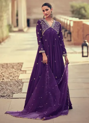 Dark Purple Heavy Embroidered Kalidar Anarkali