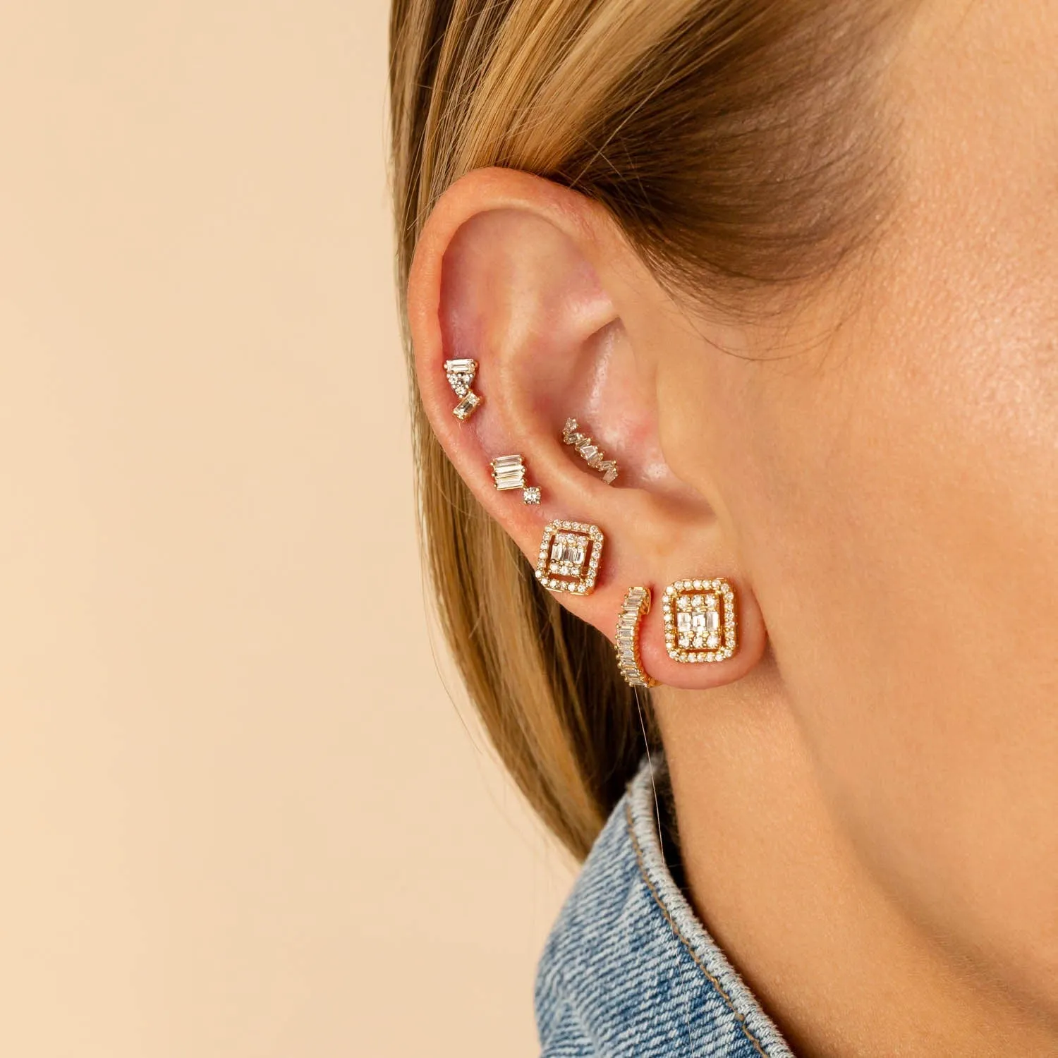 Diamond Baguette Stud Earring 14K