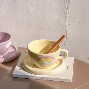 Hand-painted Rainbow Ceramic Coffee Mug 250ML(Yellow)
