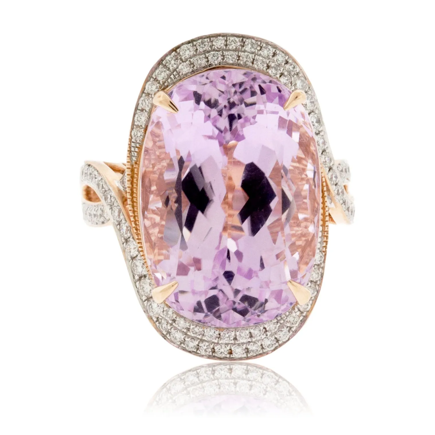 Kunzite and Diamond Ring in Rose Gold