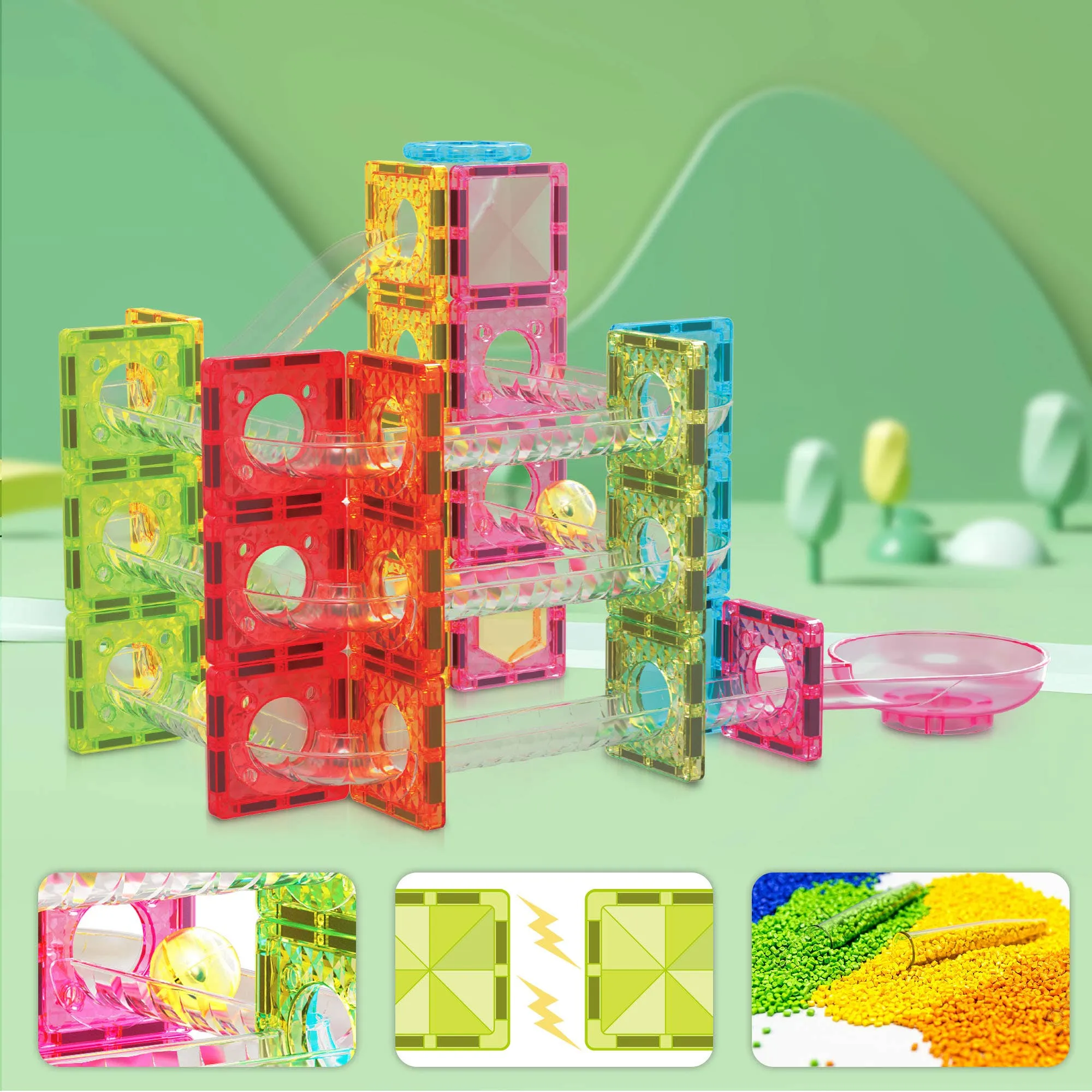 PicassoTiles 60 Piece Magnet Tiles Building Block Travel Size Toy Set