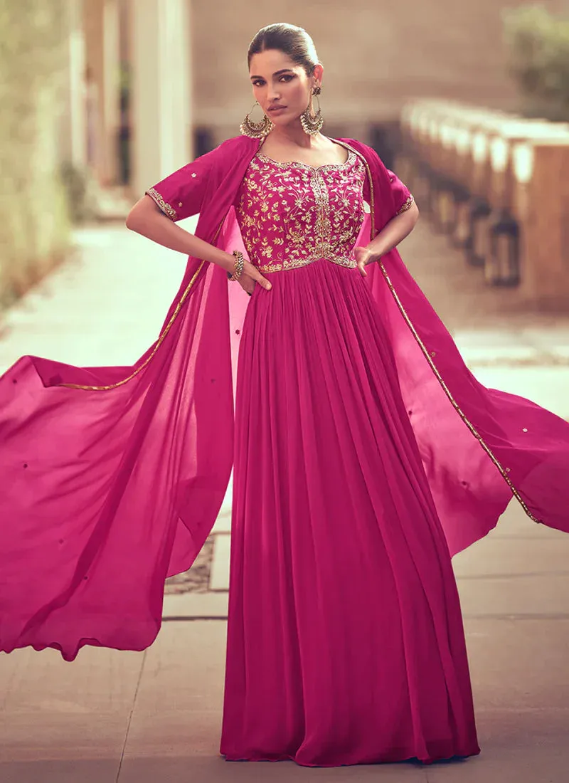 Pink Embroidered Jacket Style Kalidar Anarkali